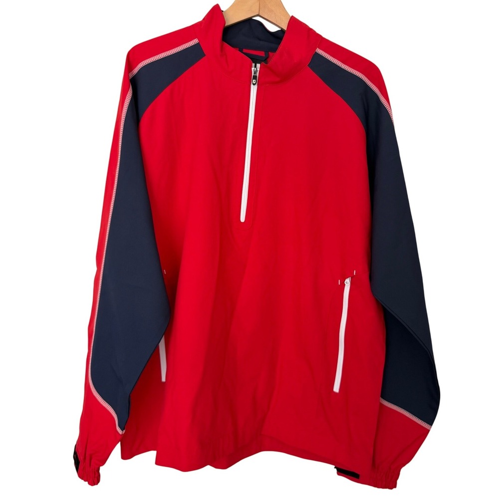 Footjoy FJ Hydroknit Pullover Jacket Red Navy Golf 1/2 Zip Size L Windbreaker
